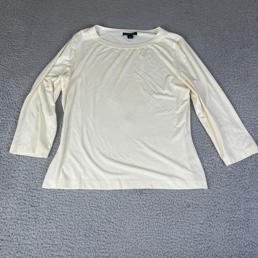 ST. JOHN Caviar Blouse Womens Large Cream Long Sleeve Top Sequin Stretch Bling